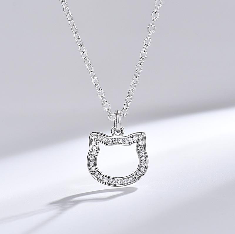 Luxury Niche Women's KT Cat Pendant Necklace with Inlaid Diamonds - Cute, Versatile Fashion Jewelry Gift