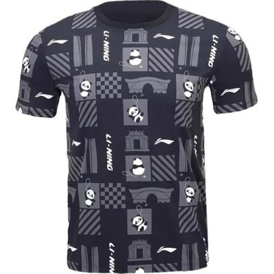 Li Ning Badminton Chengdu Panda Element Thomas Cup Round Neck Comfortable Commemorative Cultural Short Sleeve T-Shirt Unisex T-Shirt Black AHSUA45-1