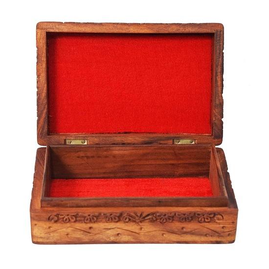 Handgjord Trä Smyckeskrin för Kvinnor Trä Smyckesorganisatör Handskulpterad med Trädskulpturer Gåvobjekt för Smycken