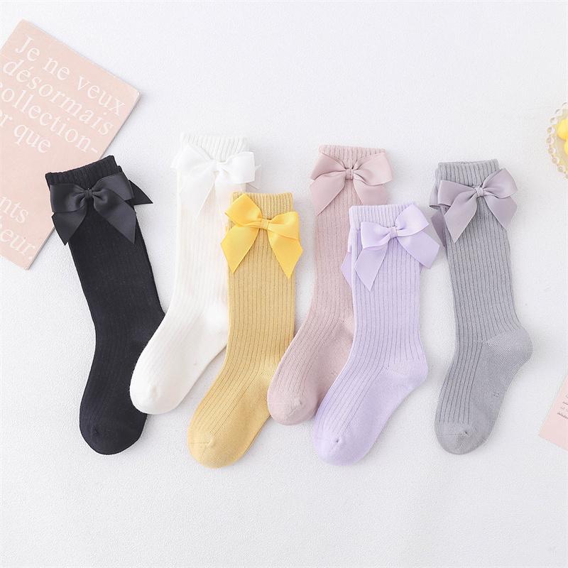 1/5Pairs Children Girls Socks With Bows Cotton Soft Toddlers Long Socks Kids Princess Dance Knee Stocking For Girls 1-8Years Old