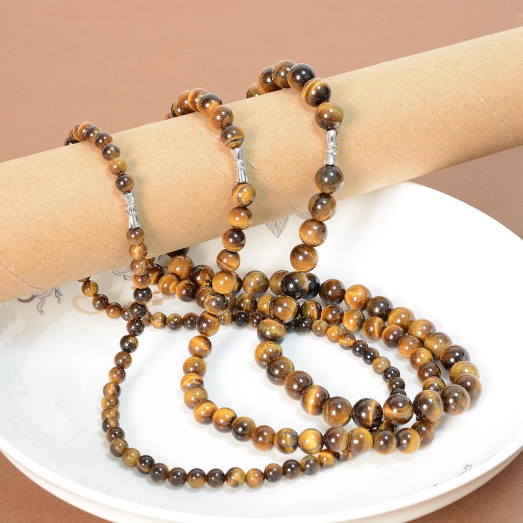 Retro Chinese Style Tiger Eye Beaded Clavicle Necklace for Women - Spring/Summer Trendy Light Luxury Sweater Chain
