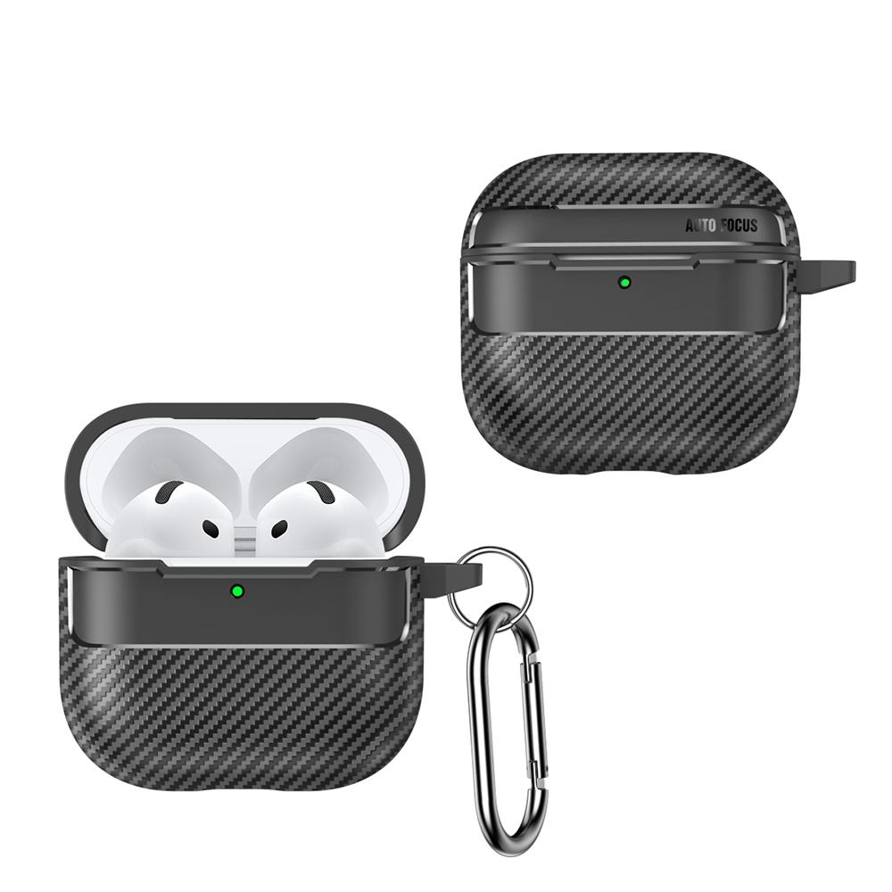 KEYSION Ütésálló tok AirPods 4-hez szénszálas textúra puha TPU szilikon Bluetooth fülhallgató fedél AirPods 4th-hez