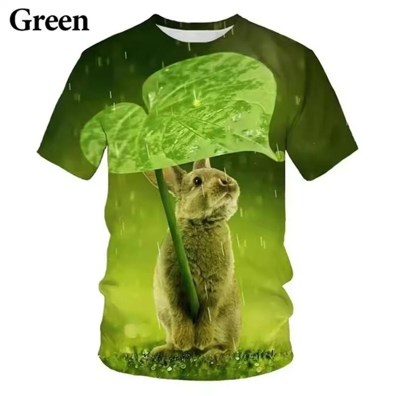 Summer Round Neck 3D Cute Rabbit Print Top Fashionable Casual Short Sleeved Children's Girl and Boy Unisex T-shirts