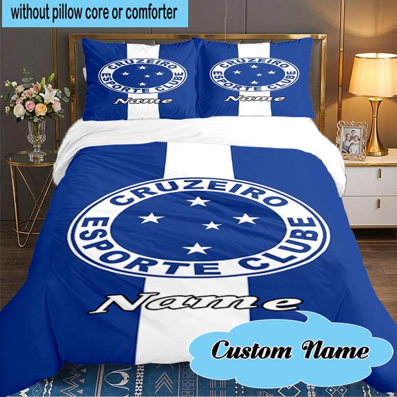 Custom Name Cruzeiro FC Crest Bedding Set 3pcs, Bedding Set Including 1pc Duvet Cover And 2pcs Pillowcases for Bedroom, Dormitory Gift