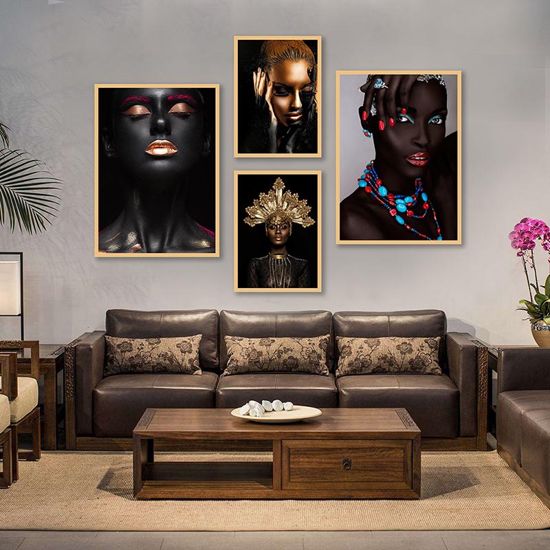 WCIC New African Art Black Woman Decorative Painting Poster Art Cloth Home Background Wall Decoration Hanging Painting