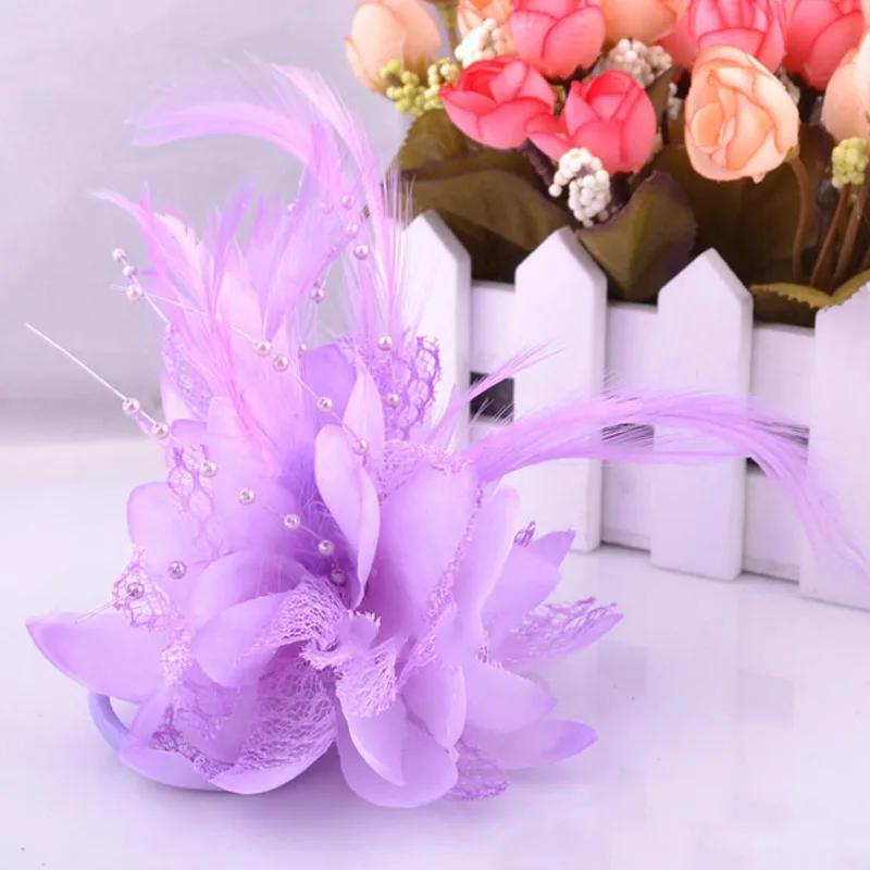 Women's Fashion Flower Feather Bead Corsage Hair Clip Bridal Hairband Brooch Pin Brida Barrettes Hair Mesh Accessories Jewelry