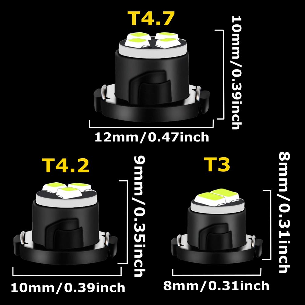 10pcs T3 T4.2 T4.7 T4 Super Bright LED Bulbs Car Neo Dashboard Instrument Cluster Lights Auto Panel Gauge Speedo Dash Lamps 12V Dome Lights 6