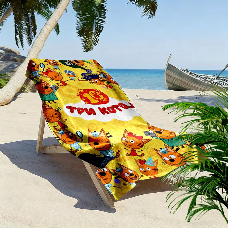 Cartoon Kid-E-Cats Print Beach Towel, Large Soft Quick Dry Towel for Beach Camping Swimming