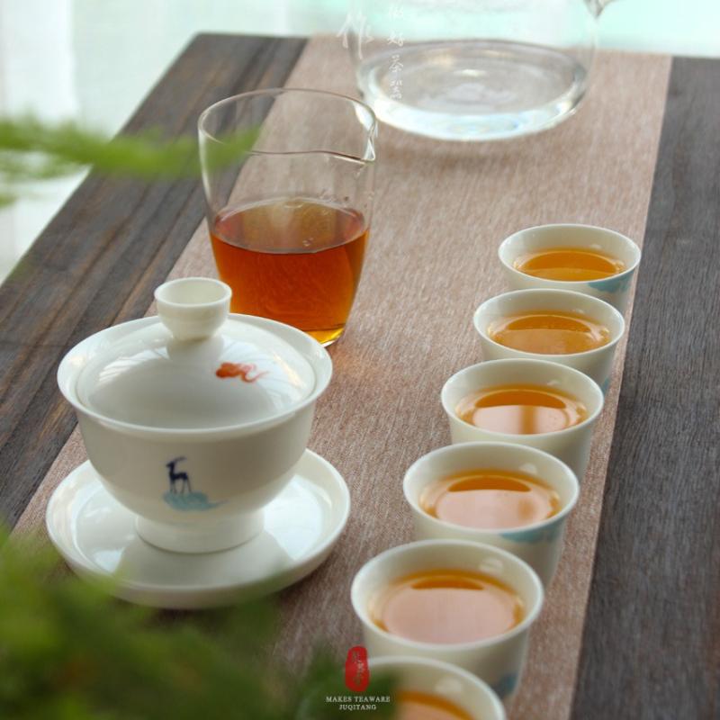 Hand-Painted Deer Gaiwan Household Ceramic Porcelain Tureen Chinese Kungfu Tea Sets Retro Teaware Drinkware Tea Ceremony Infuser