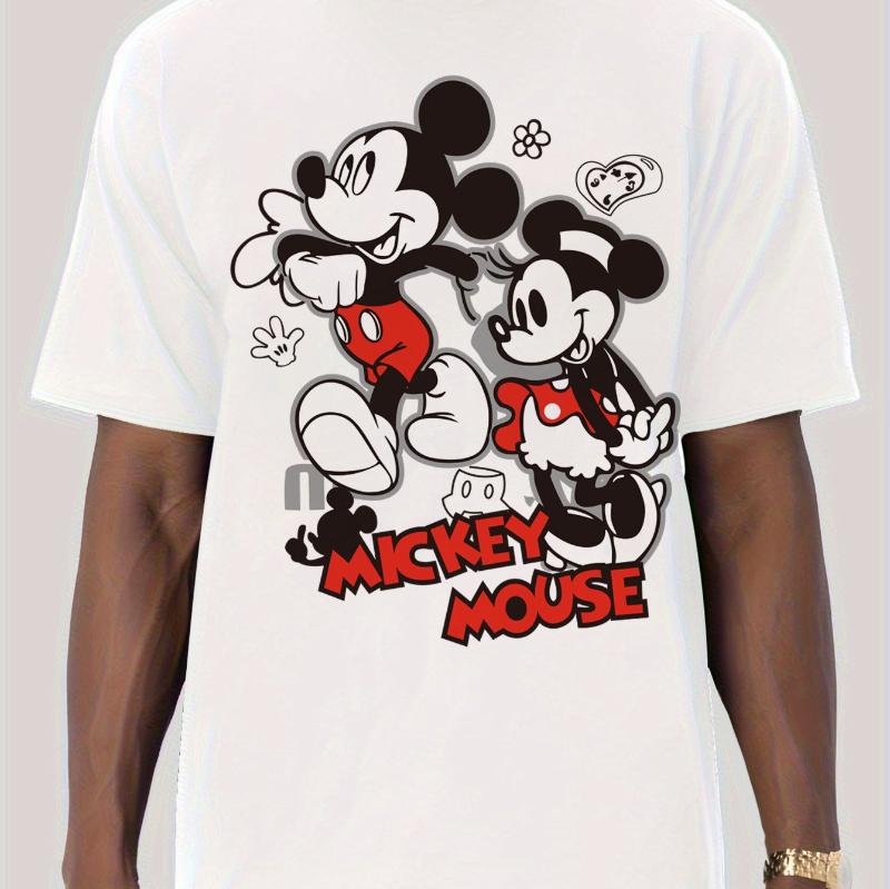 Лето 2026 Хлопковая футболка с принтом Микки и Минни Маус от Disney Свободная и повседневная с коротким рукавом в стиле унисекс S
