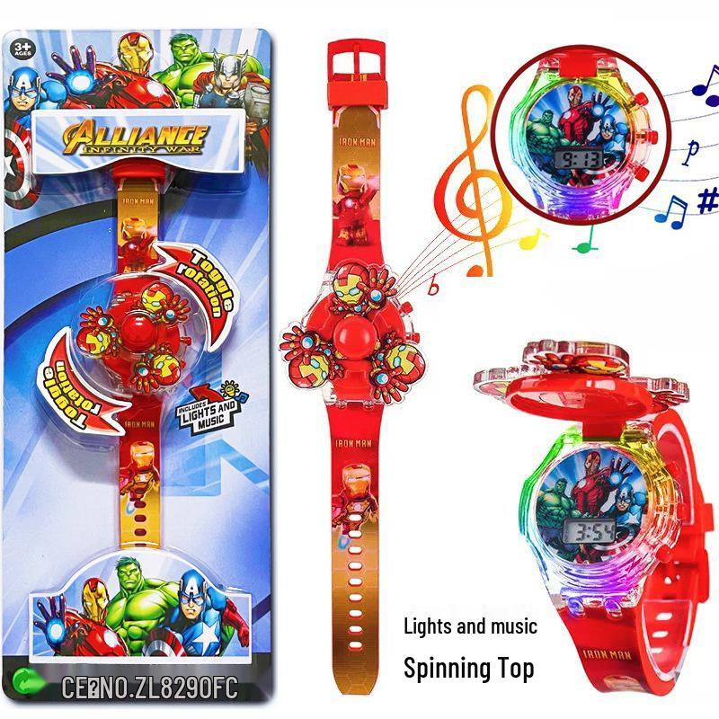 Deluxe Children's Cartoon Music Watch with Colorful Luminous Rotating Gyro - Electronic Toy Gift