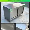 304 Stainless Steel Sliding Door Kitchen Workbench with Rounded Corner and Cutting Board Stove Table