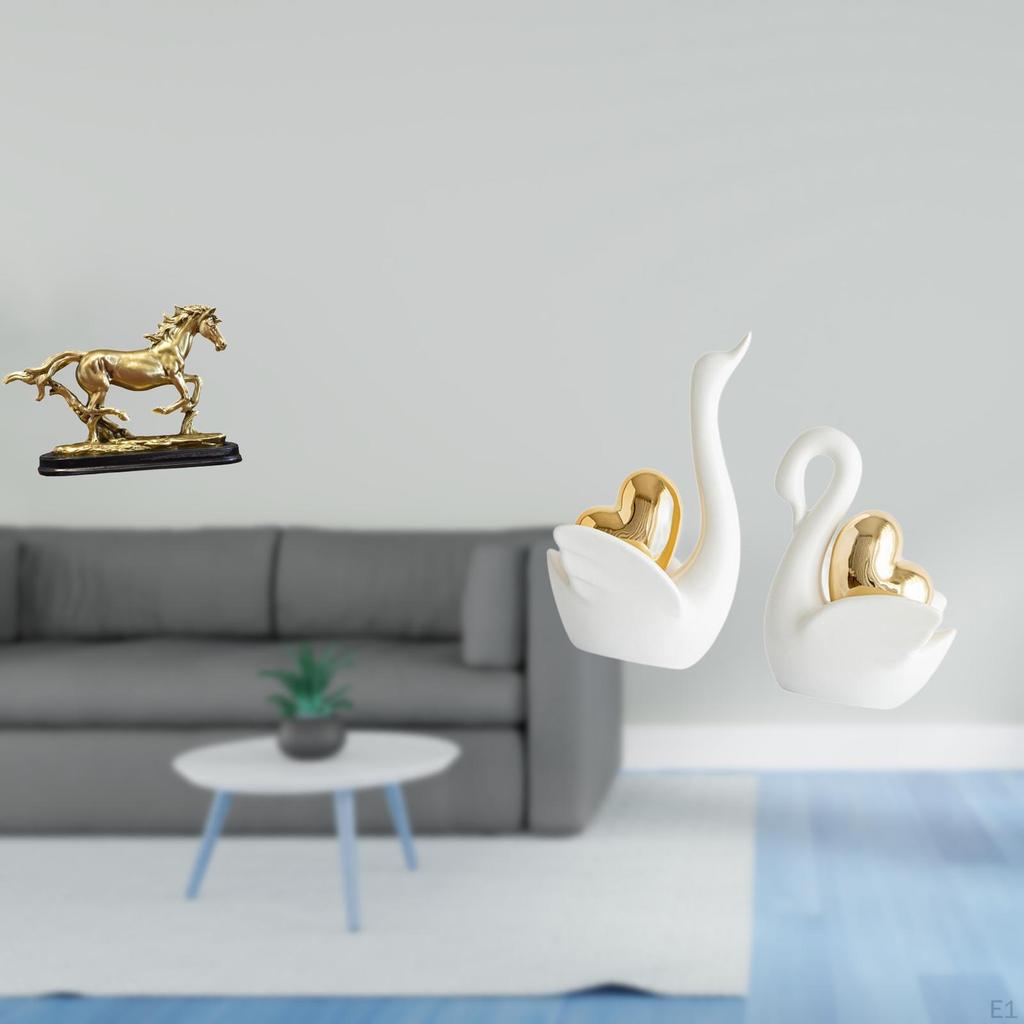 Elegant Horse And Swan Figurine Sculpture Artwork Collectible Art Ornament for Desk Living Room