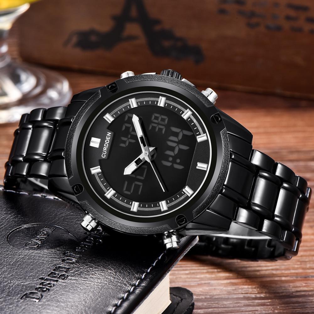 CURDDEN Cyfrowy zegarek męski Cały stalowy zegarek LED Wodoodporny zegarek z chronografem