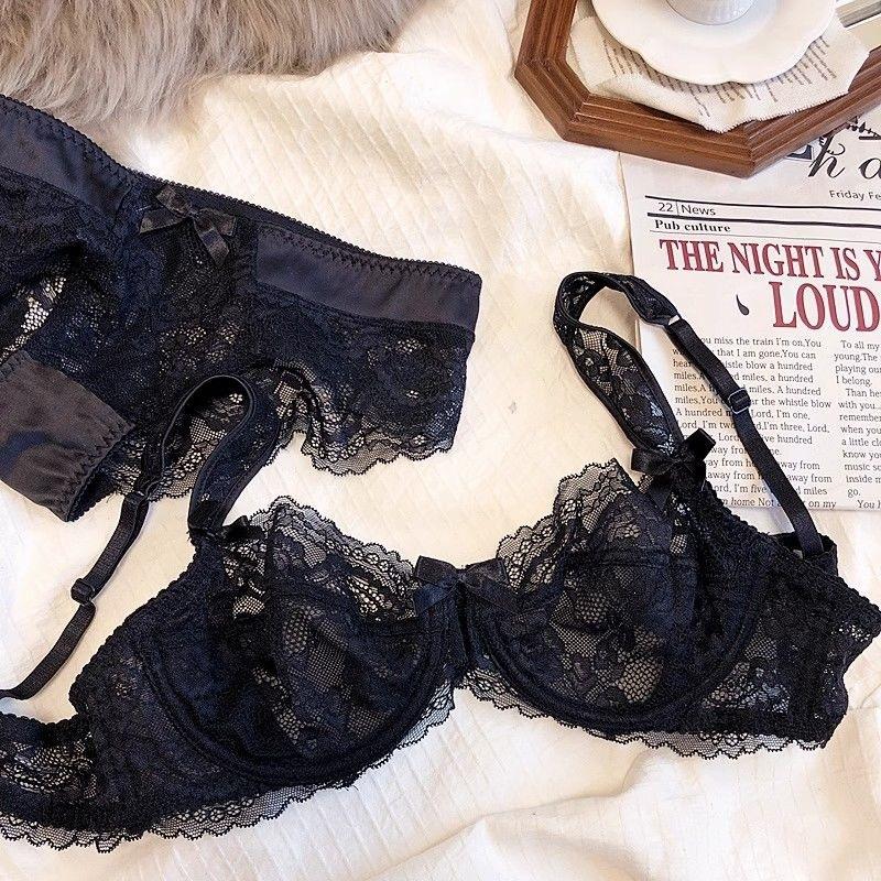 New sexy lace underwear women's big breasts show small and thin upper support anti-sagging breathable bra cover set