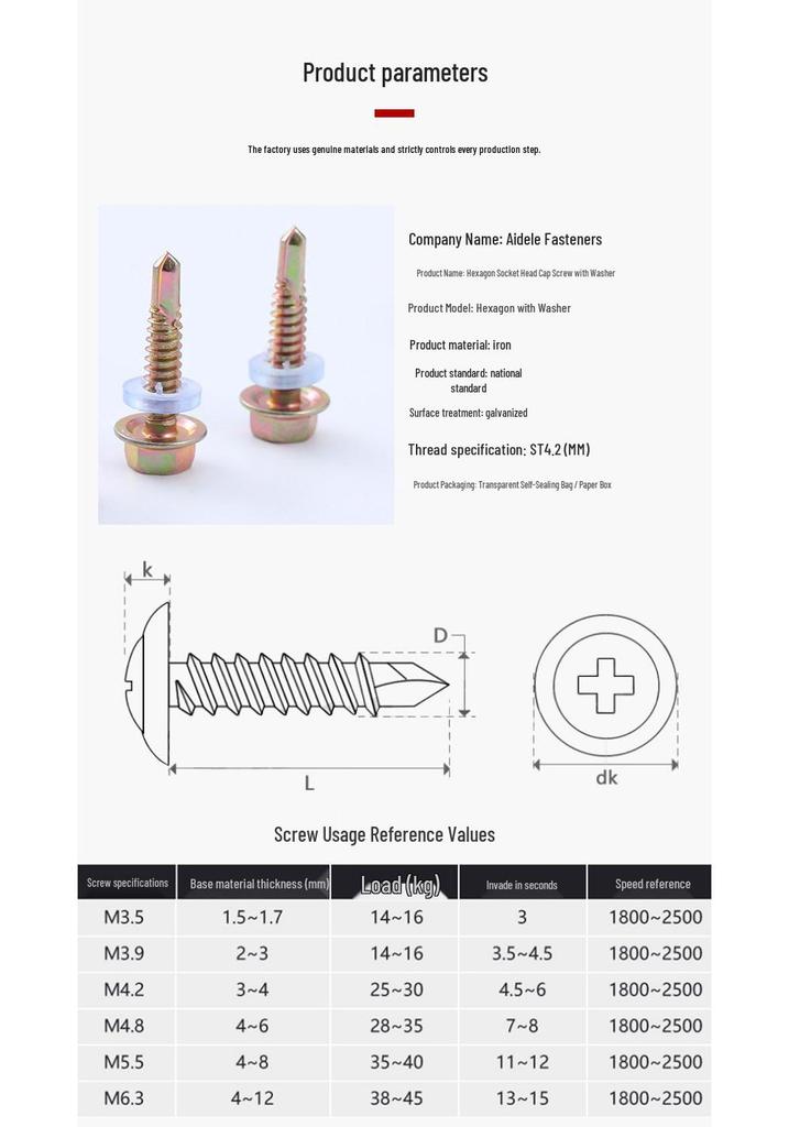 Color Zinc Phillips Hex Head Self-Drilling Screws with Washer