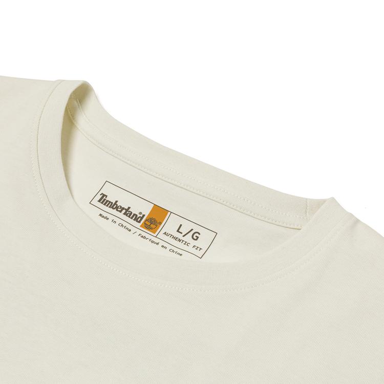 Timberland Pánské tričko s krátkým rukávem, ležérní, prodyšné, s kulatým výstřihem a potiskem srdce, barva slonová kost A5NZZCM9