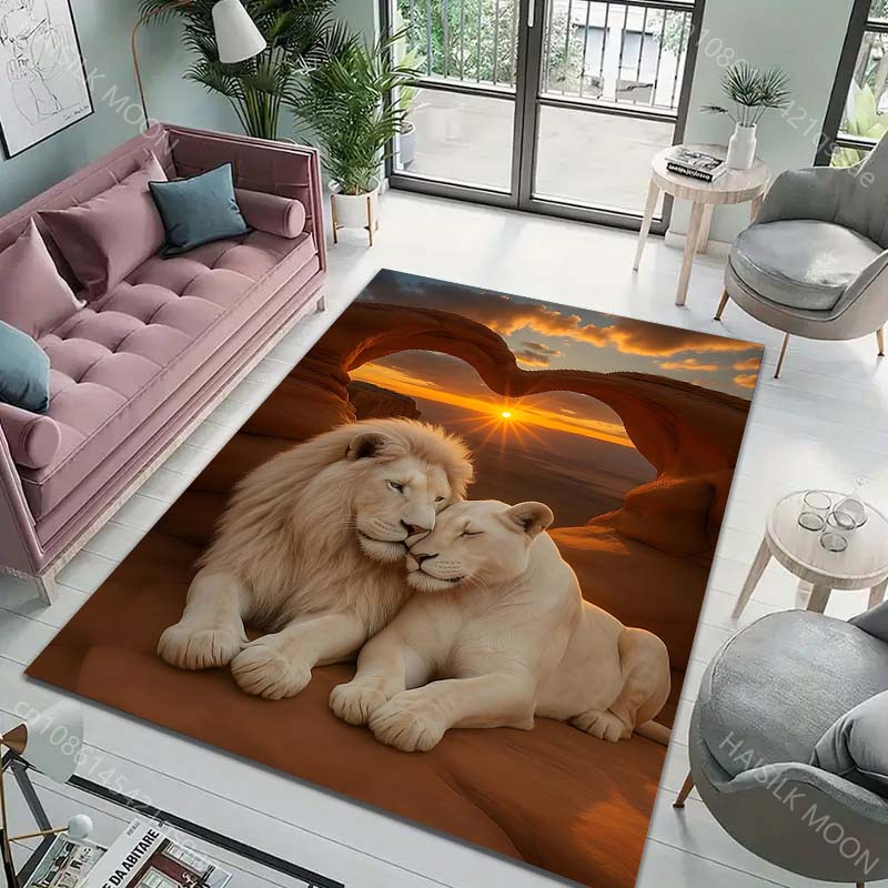2 Lions in Love Print Carpet for Living Room Bedroom Sofa Creative Doormat Home Decor Area Rugged Non-slip Mat Luxury Gift