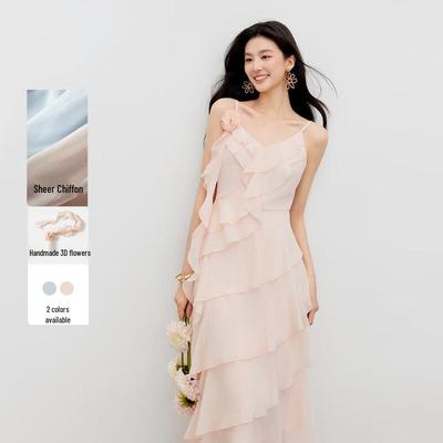 Vestido Elegante de Mujer con Cuello en V y Volantes, Línea A