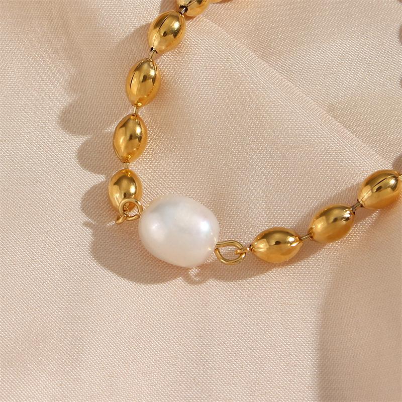 316L Stainless Steel New Fashion Fine Jewelry Minimalism Beaded Freshwater Pearl Charm Chain Choker Necklaces Bracelet For Women