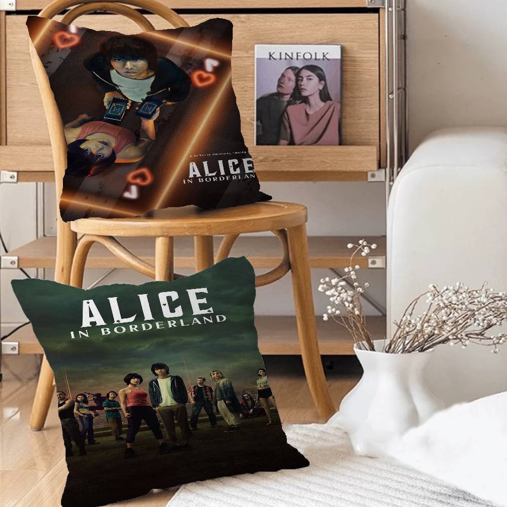 Hot TV Alice In Borderland Pillow Covers Cartoon Sofa Decorative Home Double-sided Printing Short Plush Cute Cushion Cover