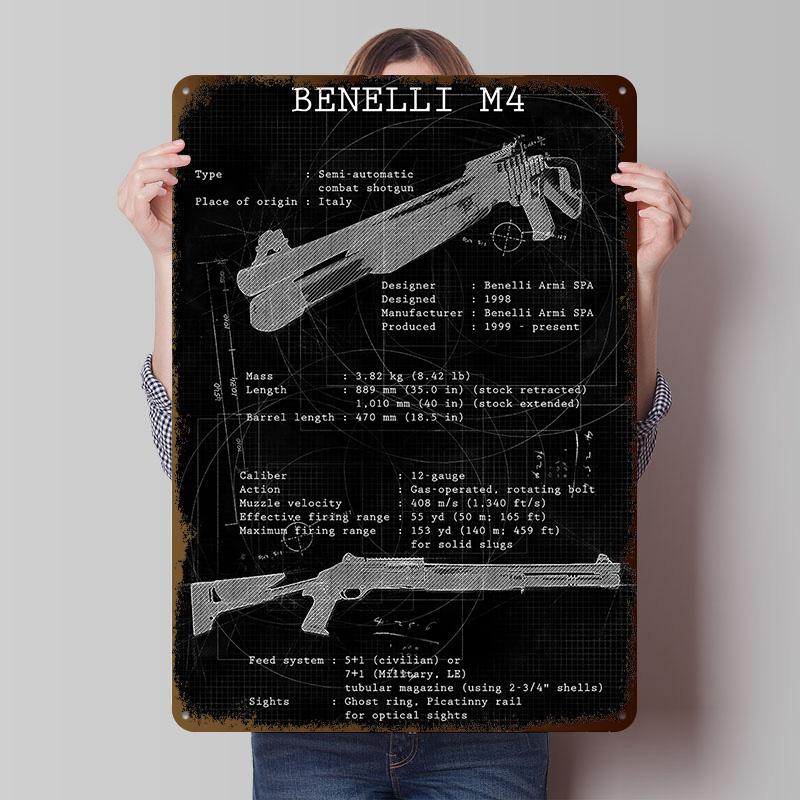 Benelli M4 Tinplate Posters Customizable Wall Art Retro Vintage Metal Signs for Home Room Desk Decor Bar Accessories Wand Deko