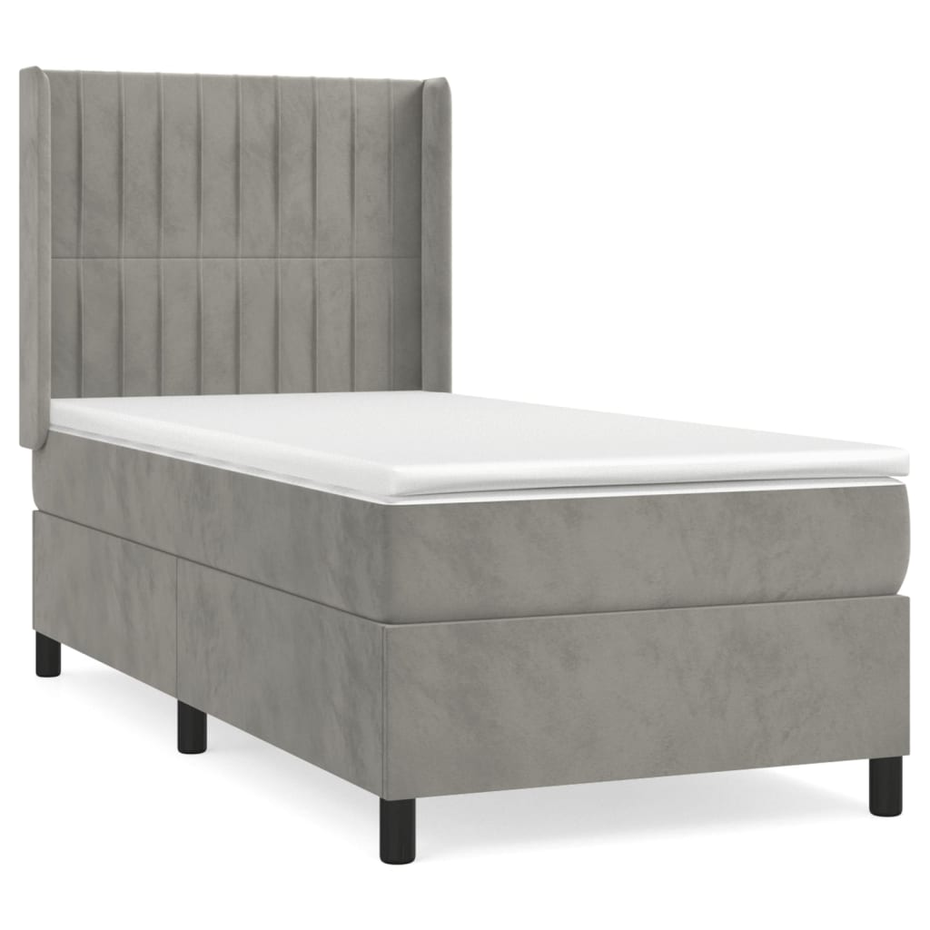 Vidaxl Letto Continentale Con Materasso, Grigio Chiaro, Velluto, 90X190 Cm