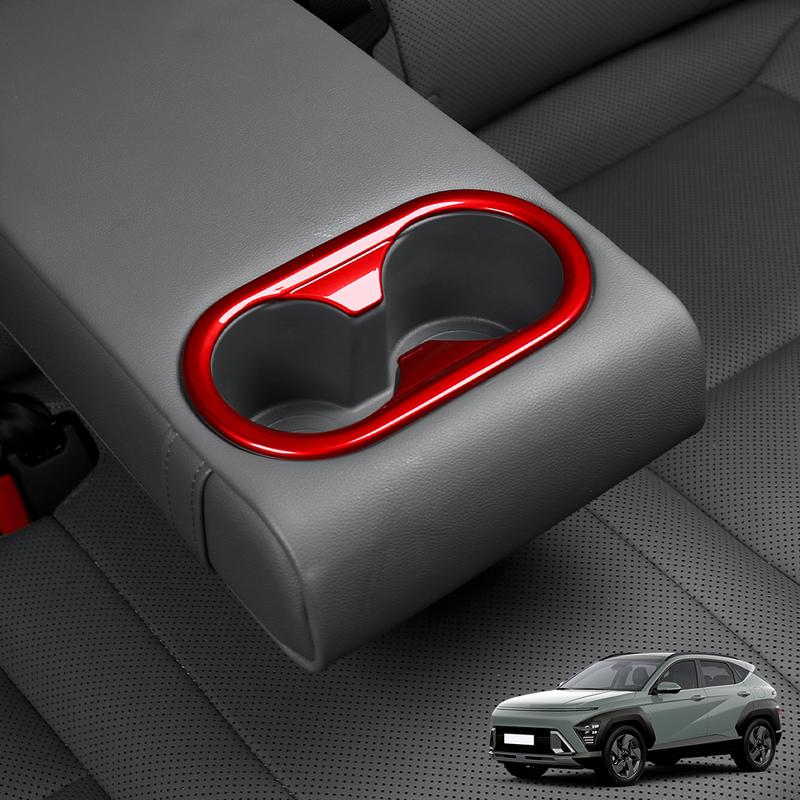 For Hyundai Kona SX2 2024 2025 2026 Carbon Fiber Rear Row Water Cup Holder Frame Trim Cover Red Car Interior Accessories