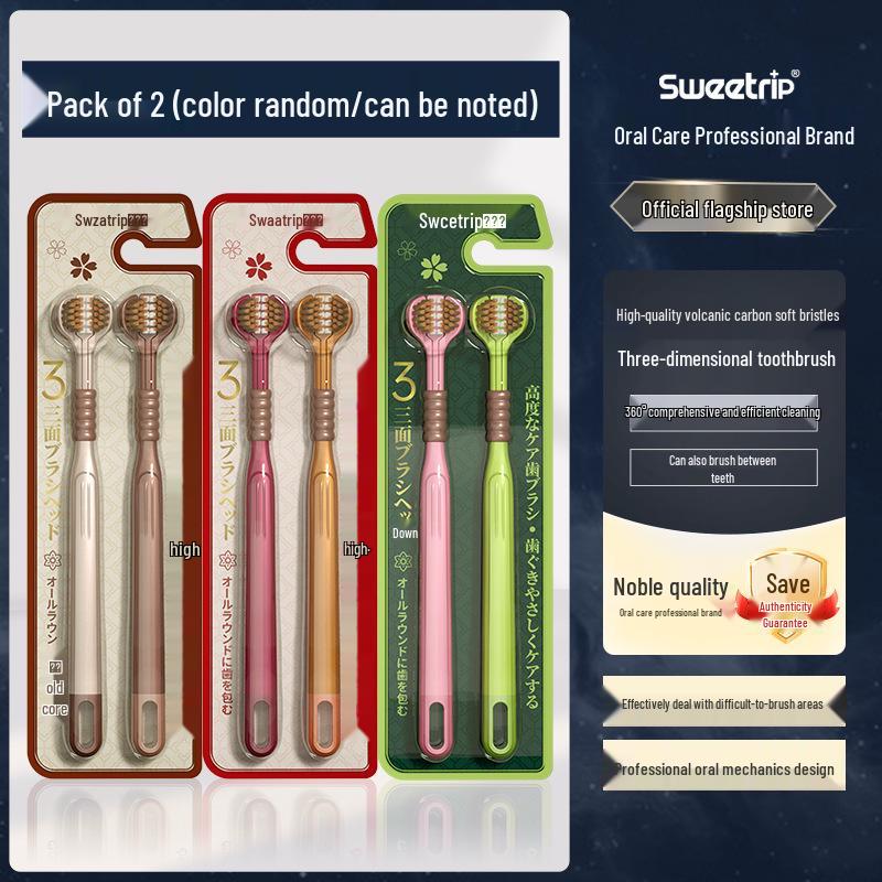 Popular 3-Sided Toothbrush with Soft Bristles for Gum Care - Adult Household Cleaning Tool