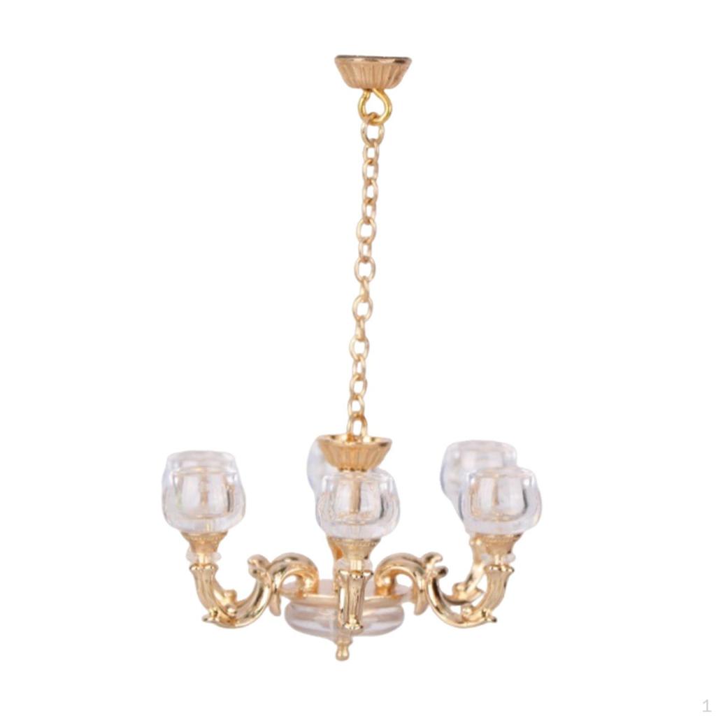 1/12 Dollhouse 6 Arm Chandelier Doll House Accessory Decoration Realistic Micro Landscape Room