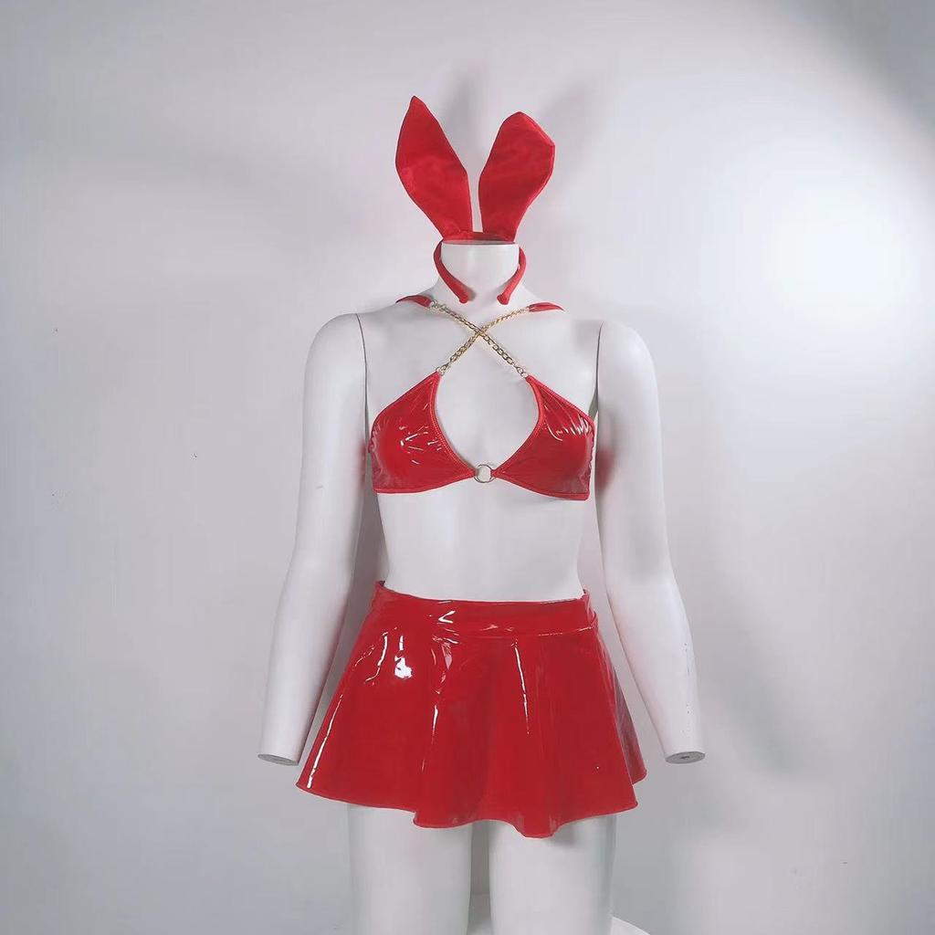 Ženy Sexy spodní prádlo Latex Bunny Spodní prádlo Králičí uši Lakovaná kůže Erotické spodní prádlo Žhavý sex oblečení Cosplay Porno kostýmy