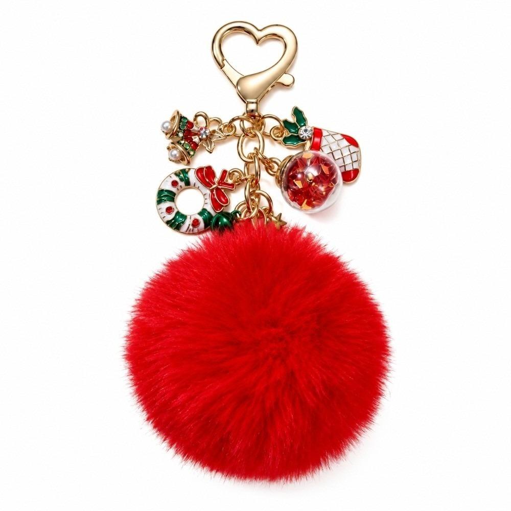 Heart Clasp Fluffy Ball Keychain Soft Plush Bag Charm Stylish Christmas Keychain Party Favor