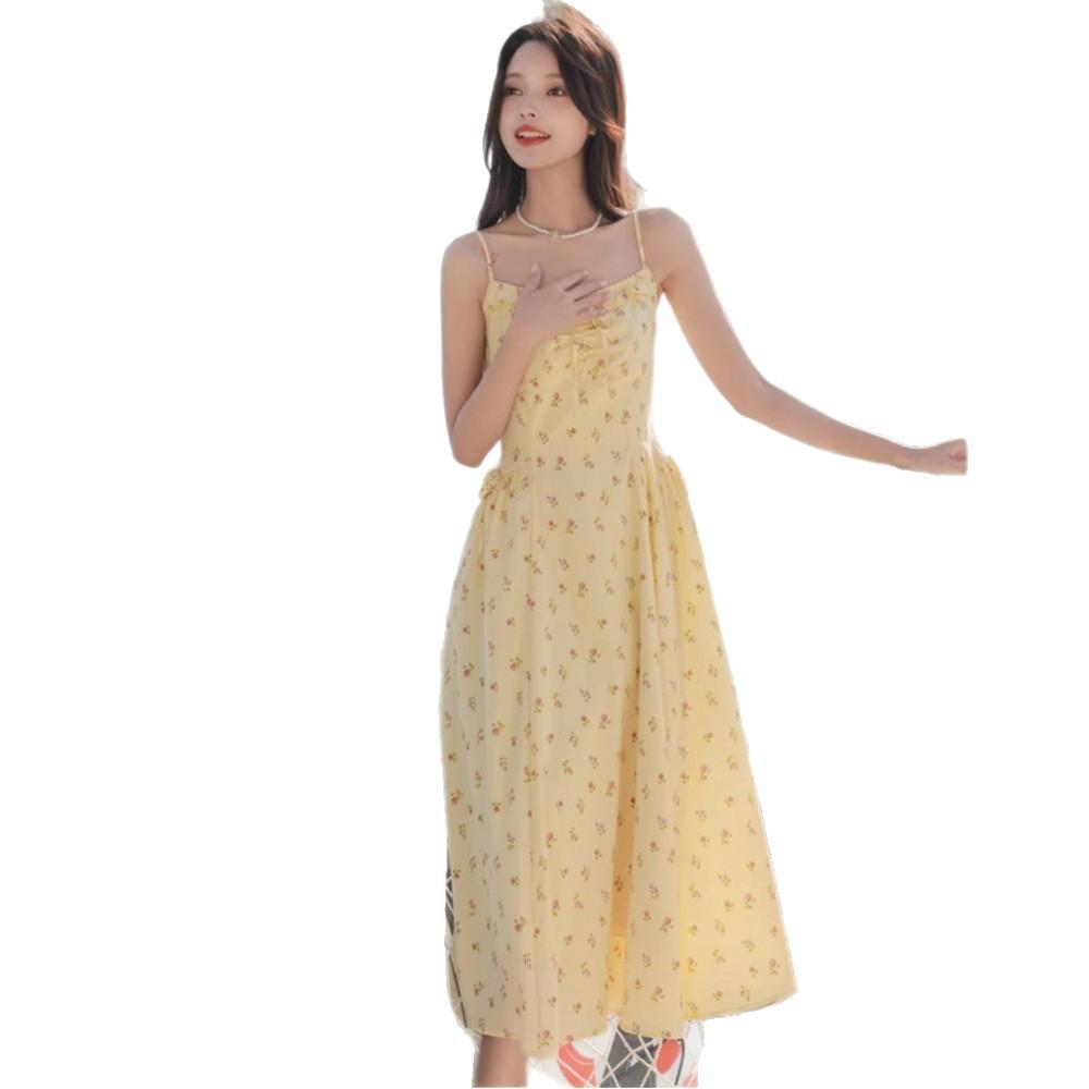 Holiday style lace floral suspender dress women's summer new French high-end medium and long skirt