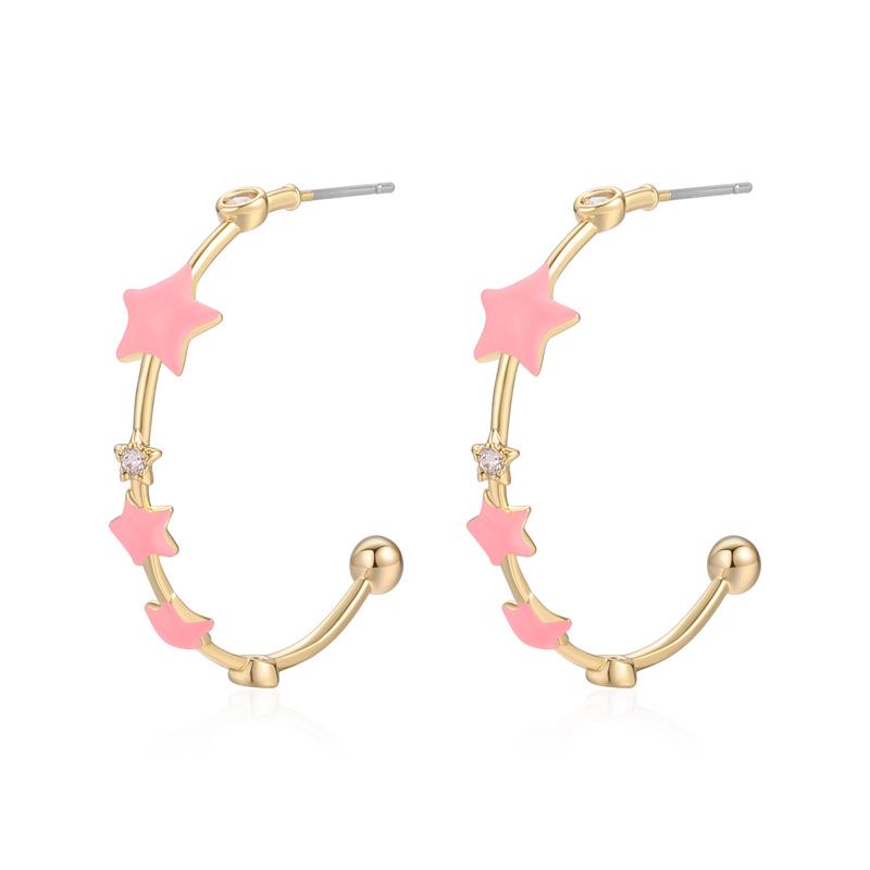 

Exquisite Pink Pentagram Bohemian Earrings - Large Statement European and American Style