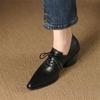 Fashion New Spring Genuine Leather Women Shoes Pointed Toe Women Pumps Fashion High Heel Loafers Shoes for Women Chunky Heel Shoes Black