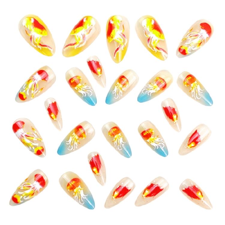 24Pieces Blue Ice Press On Nail Almond Shape False Nail With Transparent Finish For Student And Professional