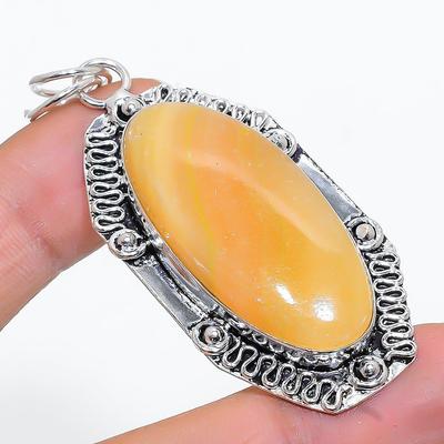 Natural Yellow Septarian Handmade 925 Sterling Silver Jewelry Pendant 2.56" n2Q39