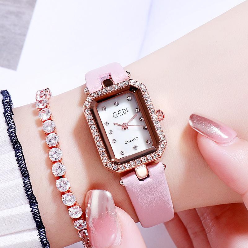 

Wechat Business Exquisite Diamond-Encrusted Retro Watch Fashionable Versatile Square Belt Women S Watch