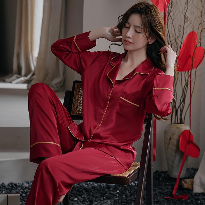 

Couple’s Red Wedding Pajama Set Long Sleeve Top and Pants Newlywed Bridal Sleepwear XL червоний