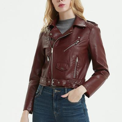 Women's Jacket Zipper Embellished Faux Leather Motorcycle Jacket with Rivet Decor Zipper Closure Trendy for Travel