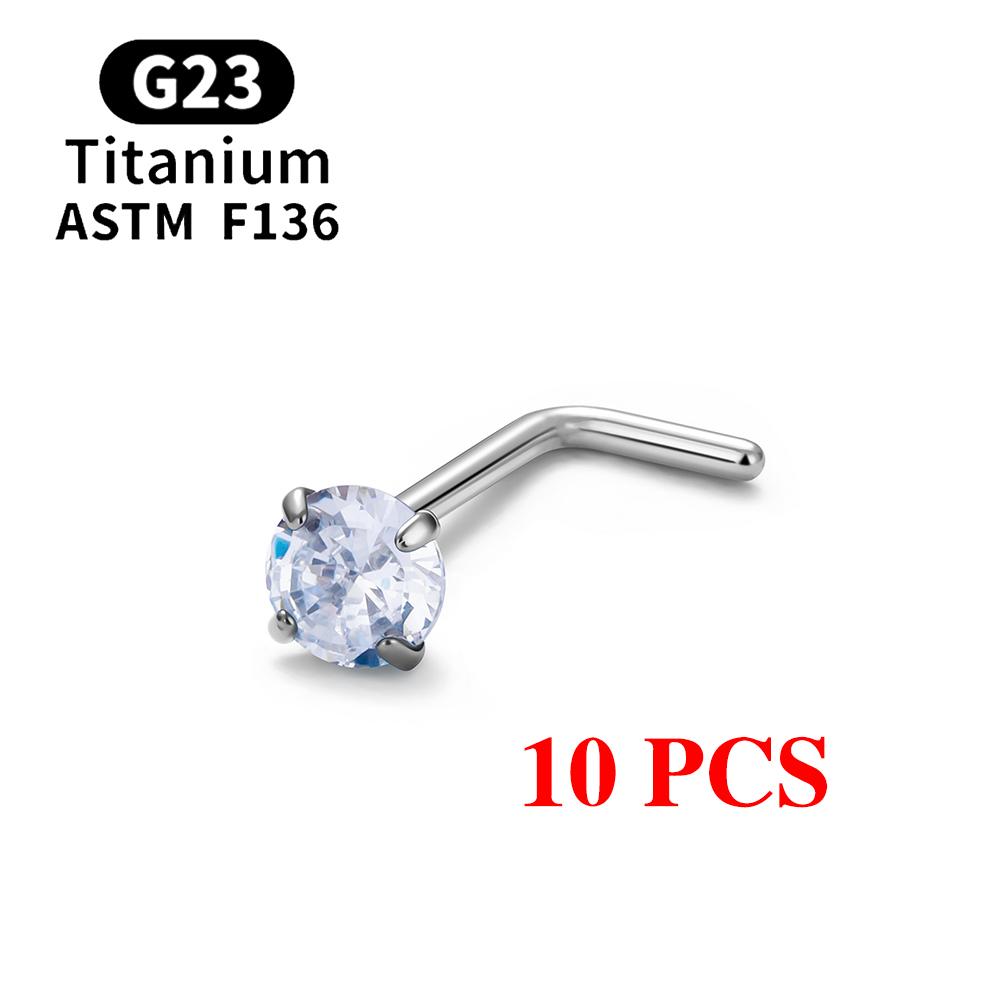 1/10PCS ASTM F136 G23 Titanium Piercing Nose Stud 20G L-Shape Nariz Studs With Zircon 2-3mm Nose Rings Nostril Piercing Jewelry