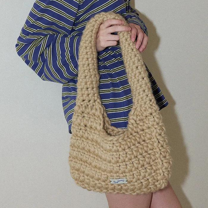 Wool 100% Handmade Crochet Shoulder Bag _ Beige