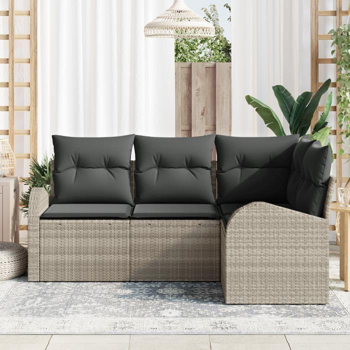 VidaXL 4-Piece Garden Sofa Set with Light Grey Cushions Poly Rattan 3346022