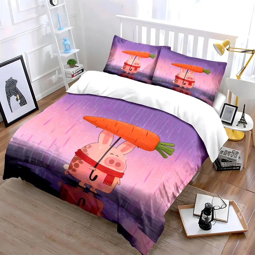 "Cartoon Pig Rainy Day Set" Soft Comfortable Duvet Cover Bedding Set Included 1*Duvet Cover & 2*Pillowcases, gift