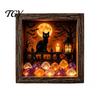 DIY Memory Box Display Lighted Halloween Ghost Shadow Kit, Wooden Frame LED Warm Light, Gothic Decorative Lamp with Crystal Glass Panel, Night
