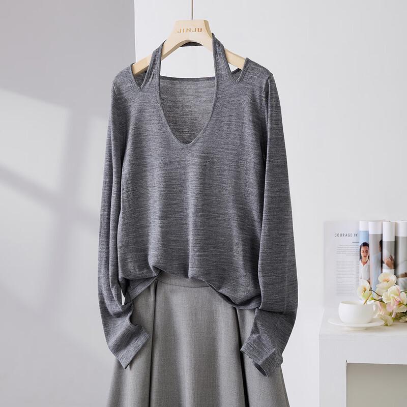 JINJU Women's Wool Blend Halter Neck Knit Top