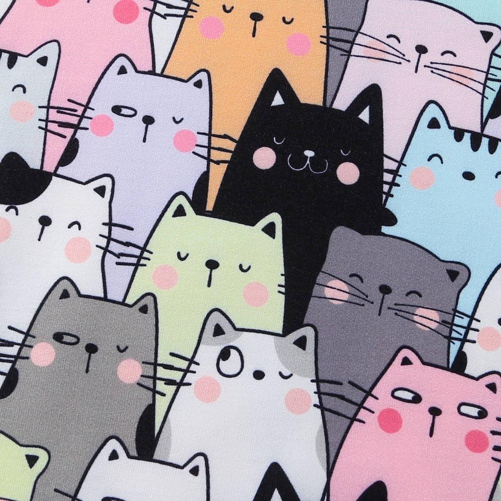 2-7 Years Kids Girl Boy Round Neck Sweatshirt Cute Colorful Cat Print Long Sleeve Top Shirts