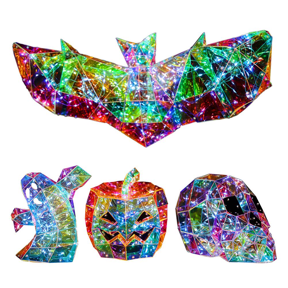 Halloween Prismatic Iridescent Ghost Lights-Up Ghosts Pumpkin Skull Ornament LED Ghost Lights for Home Halloween Decorations