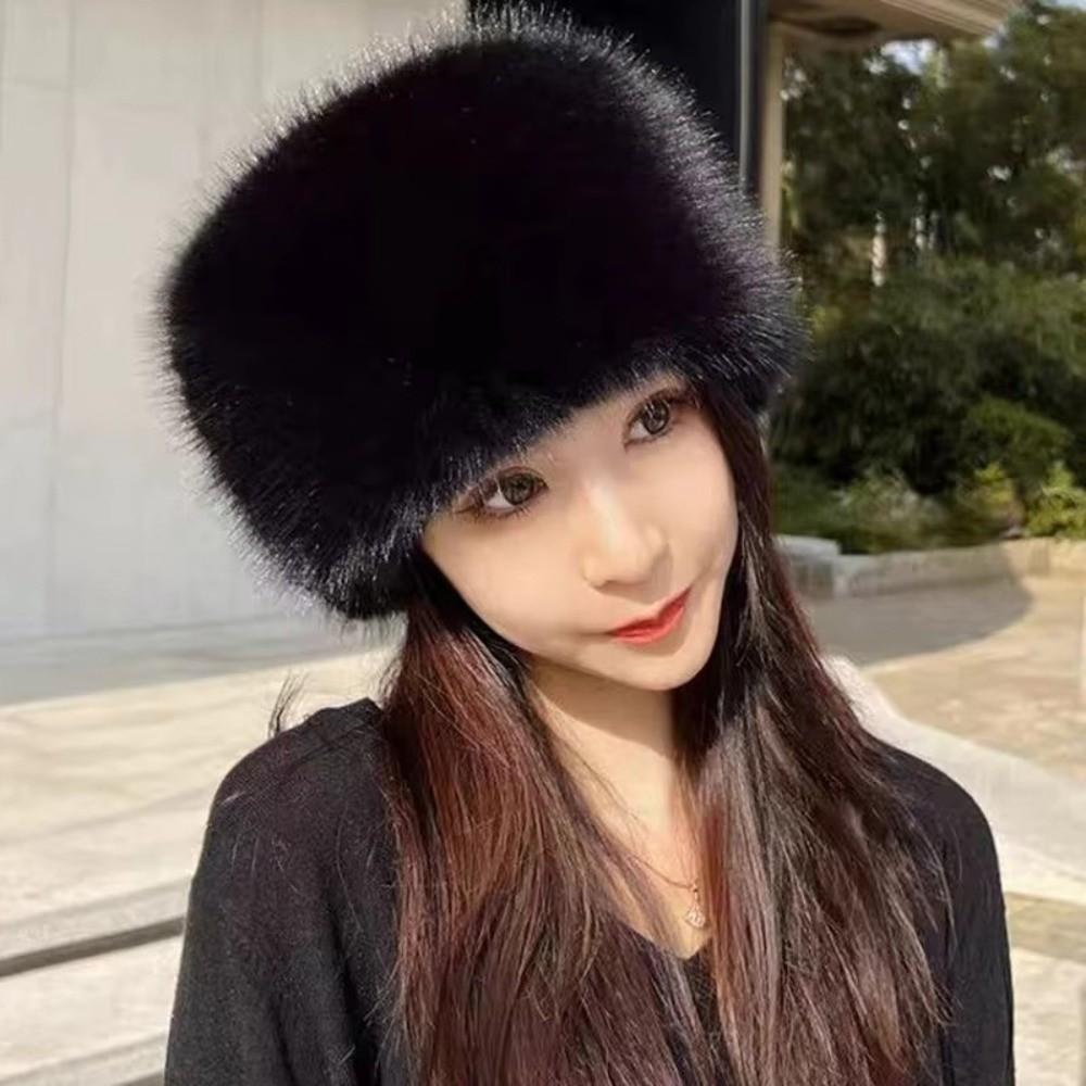 Fashion Fluffy Fur Bucket Hat Warm Furry Panama Cap Ear Protection Soft Mongolian Cap Winter