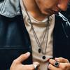 Men Necklace, Oval Round Pendant, Stainless Steel Minimalist Black Pendants.French Style Vintage Men Jewelry